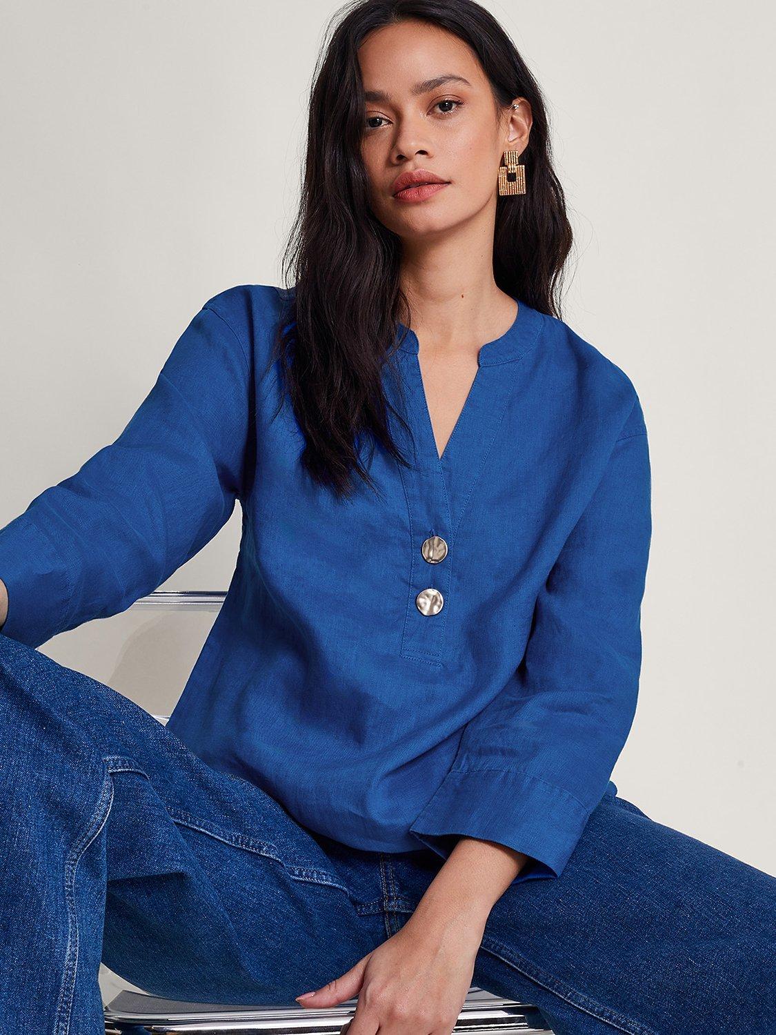 Monsoon Camille V-Neck Top, Cobalt, L