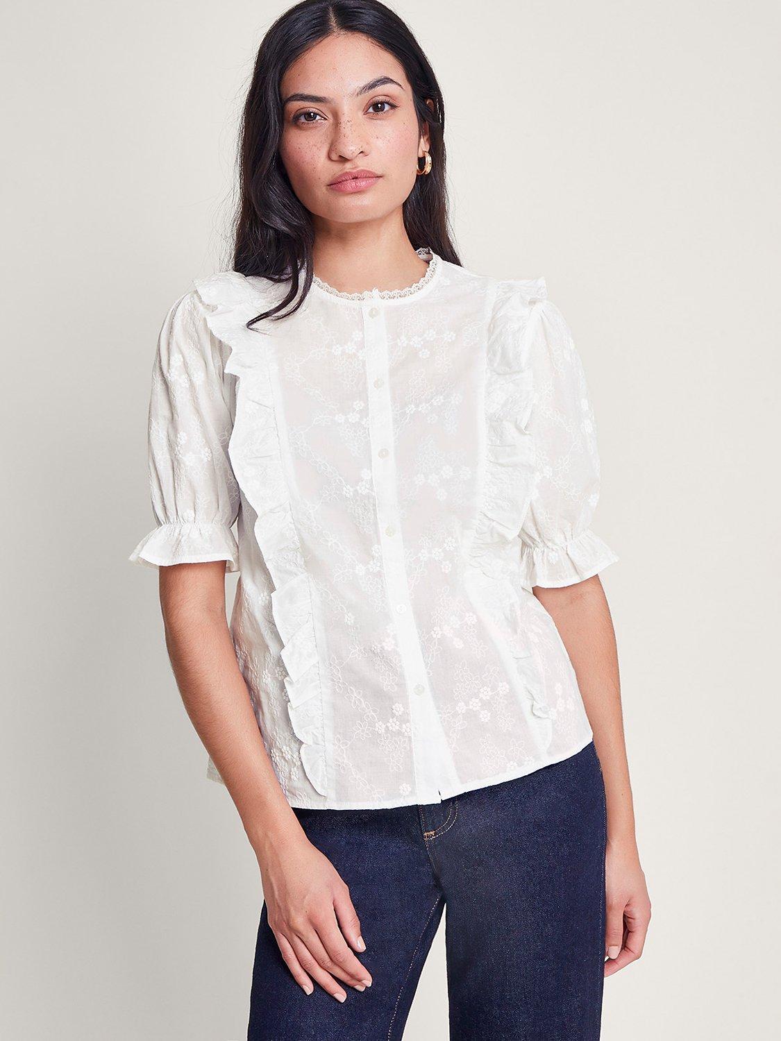 Monsoon Iris Embroidered Blouse, White