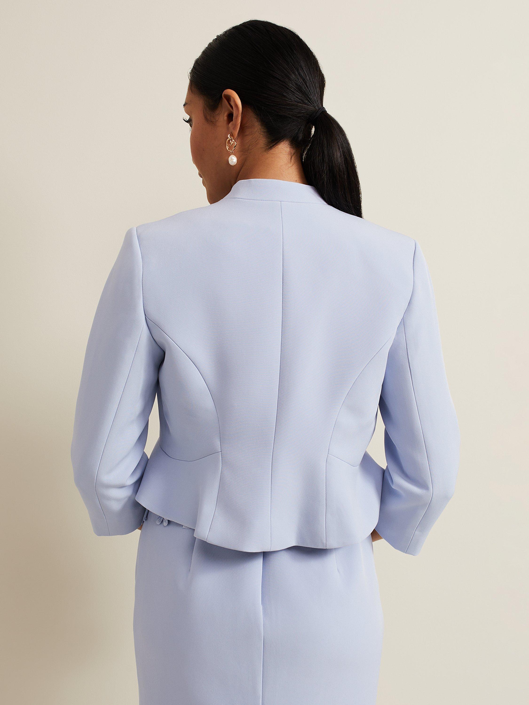 Product image 2 of 5, which shows Phase Eight Petite Daisy Peplum Jacket, Pale Blue, 6