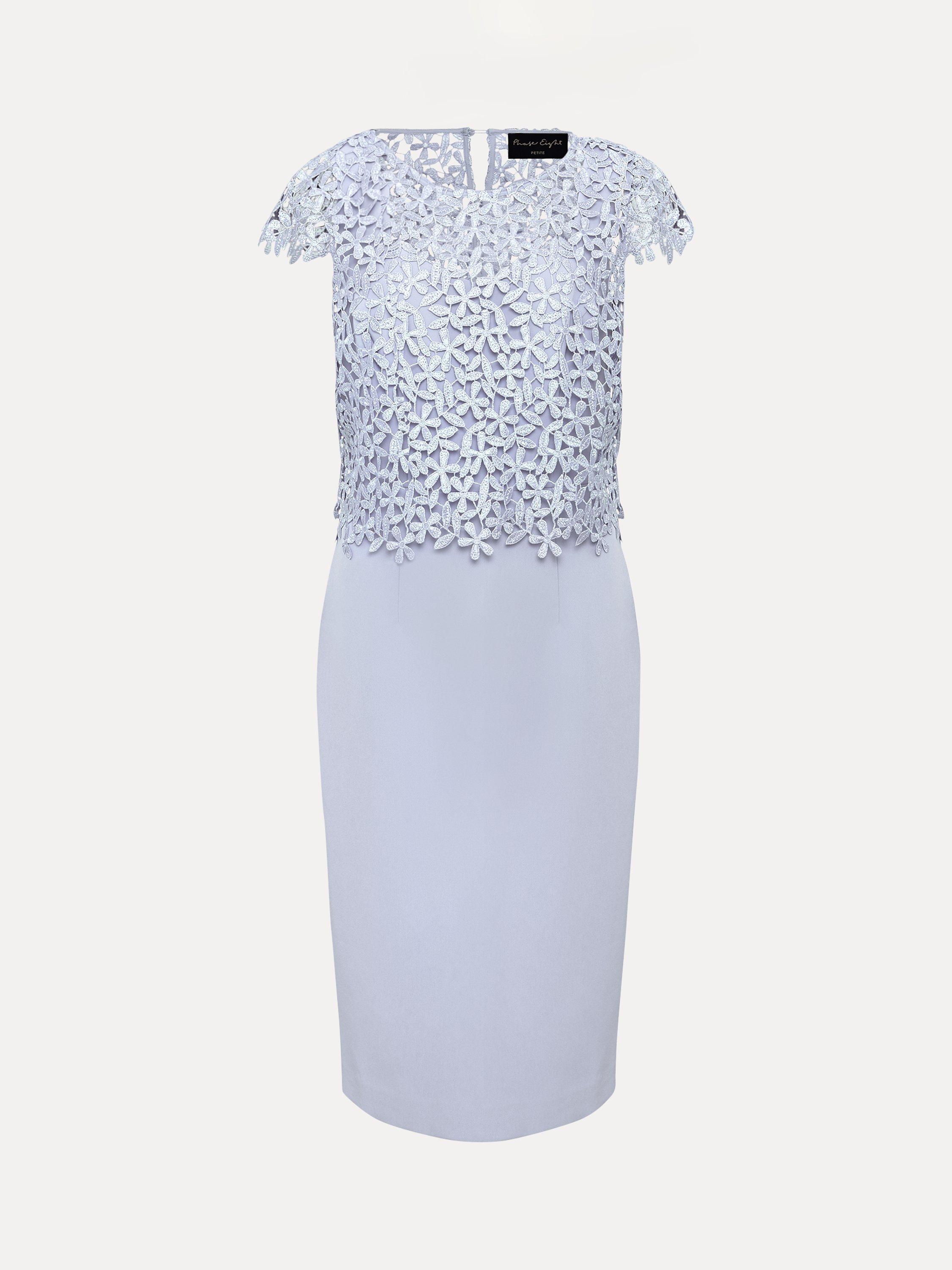 Product image 6 of 6, which shows Phase Eight Petite Daisy Textured Bodice Dress, Pale Blue, 6