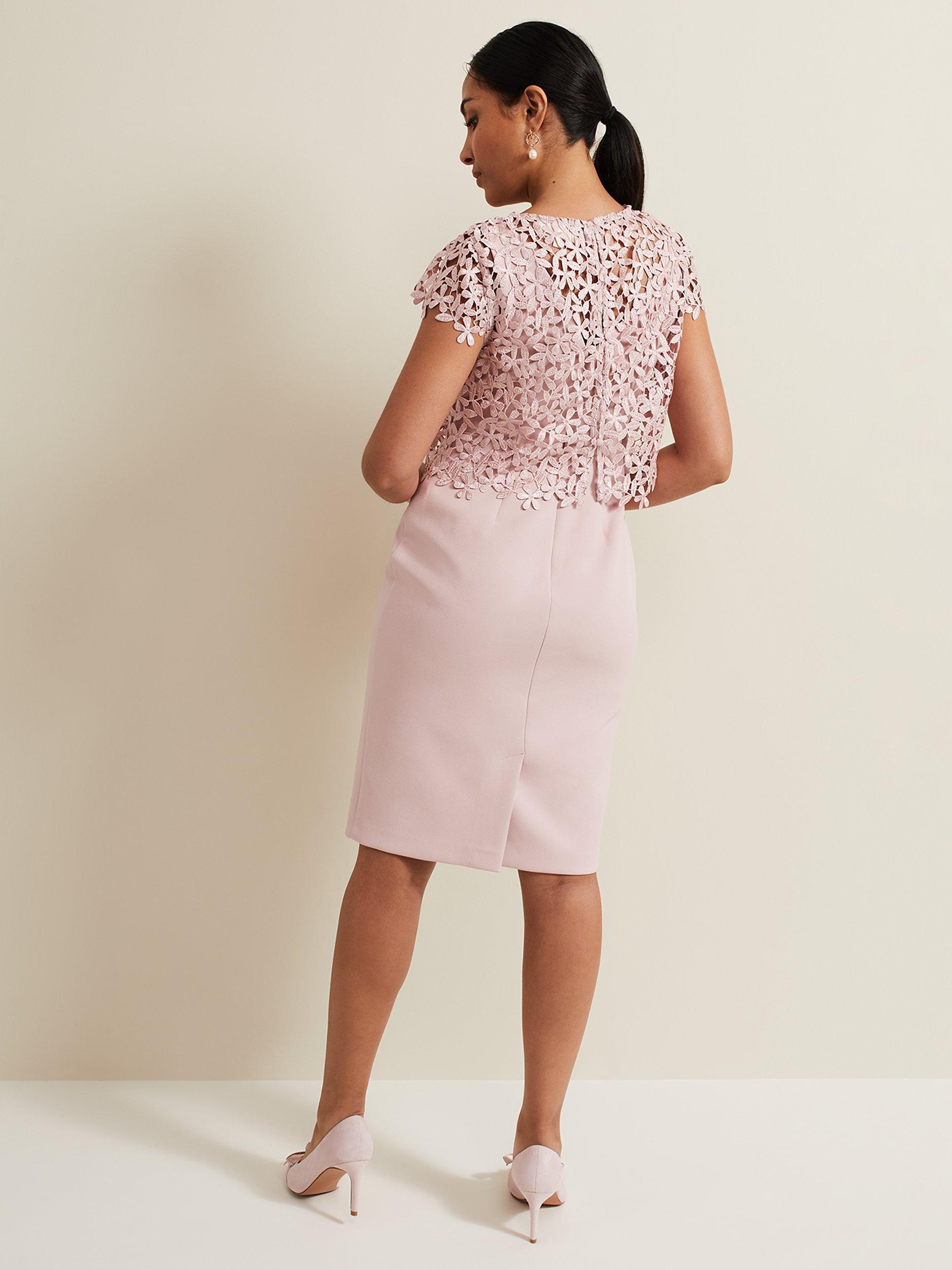 Product image 2 of 7, which shows Phase Eight Petite Daisy Textured Bodice Dress, Pale Pink, 6