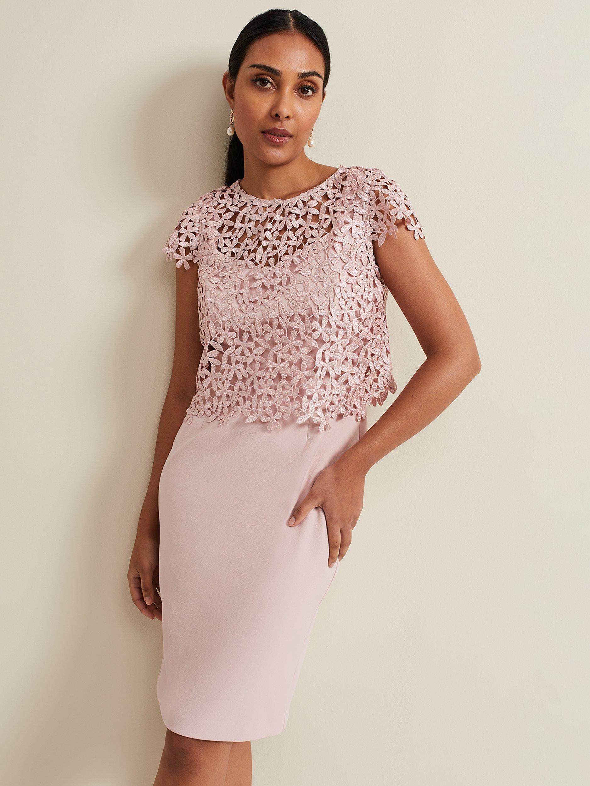 Product image 3 of 7, which shows Phase Eight Petite Daisy Textured Bodice Dress, Pale Pink, 6