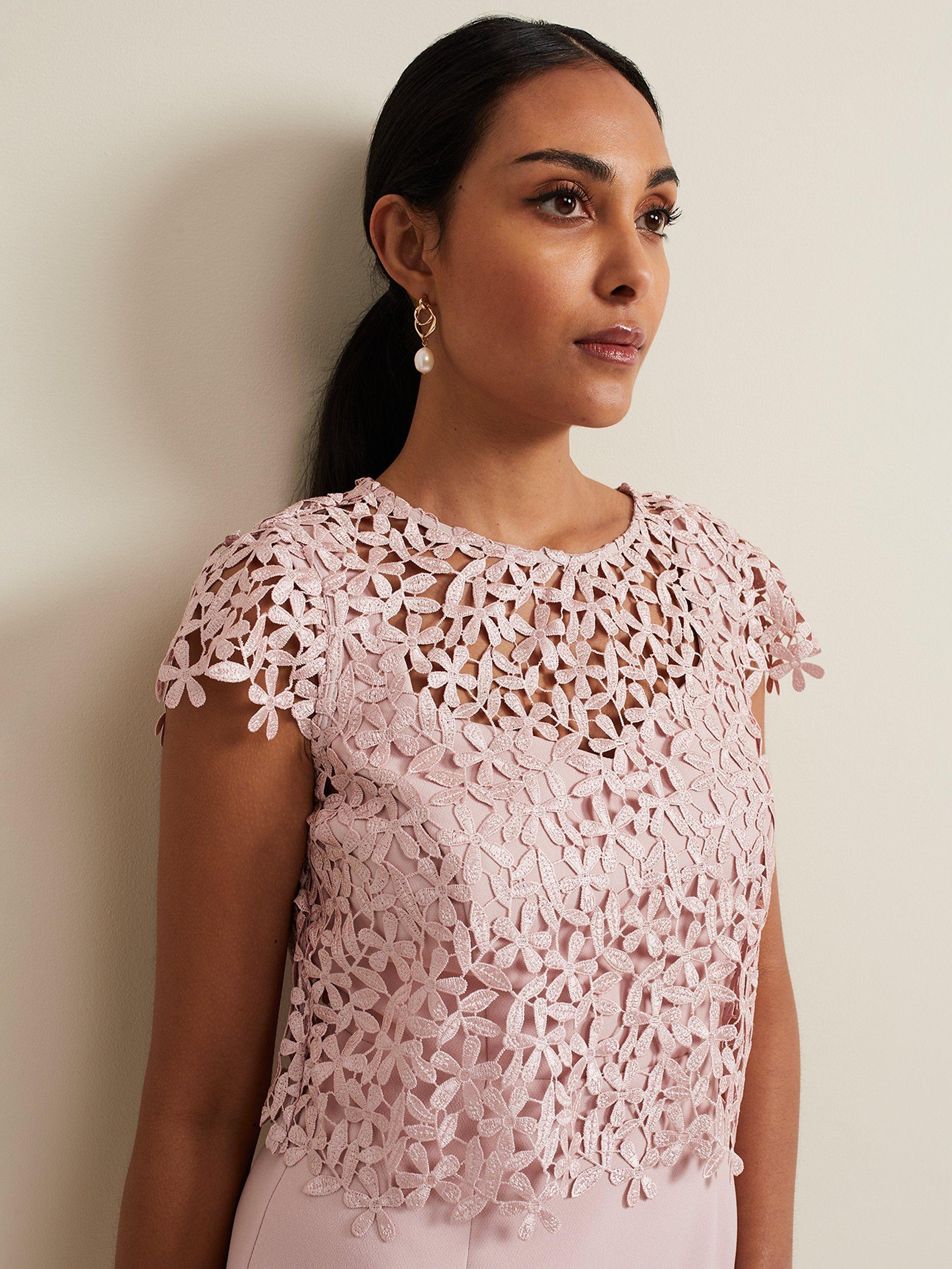 Product image 6 of 7, which shows Phase Eight Petite Daisy Textured Bodice Dress, Pale Pink, 6