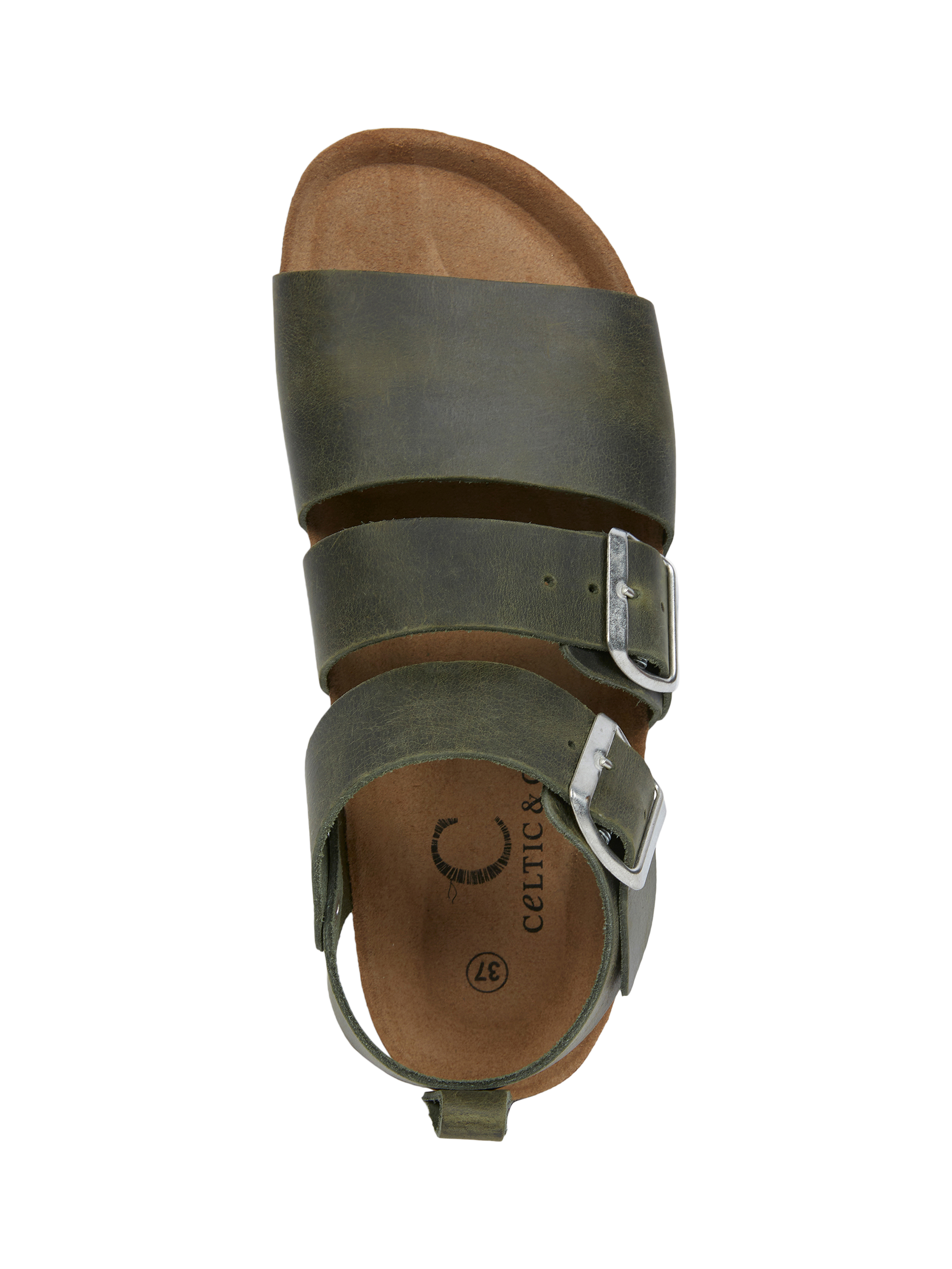 Product image 5 of 6, which shows Celtic & Co. Suede Triple Strap Footbed Sandals, Olive, 3