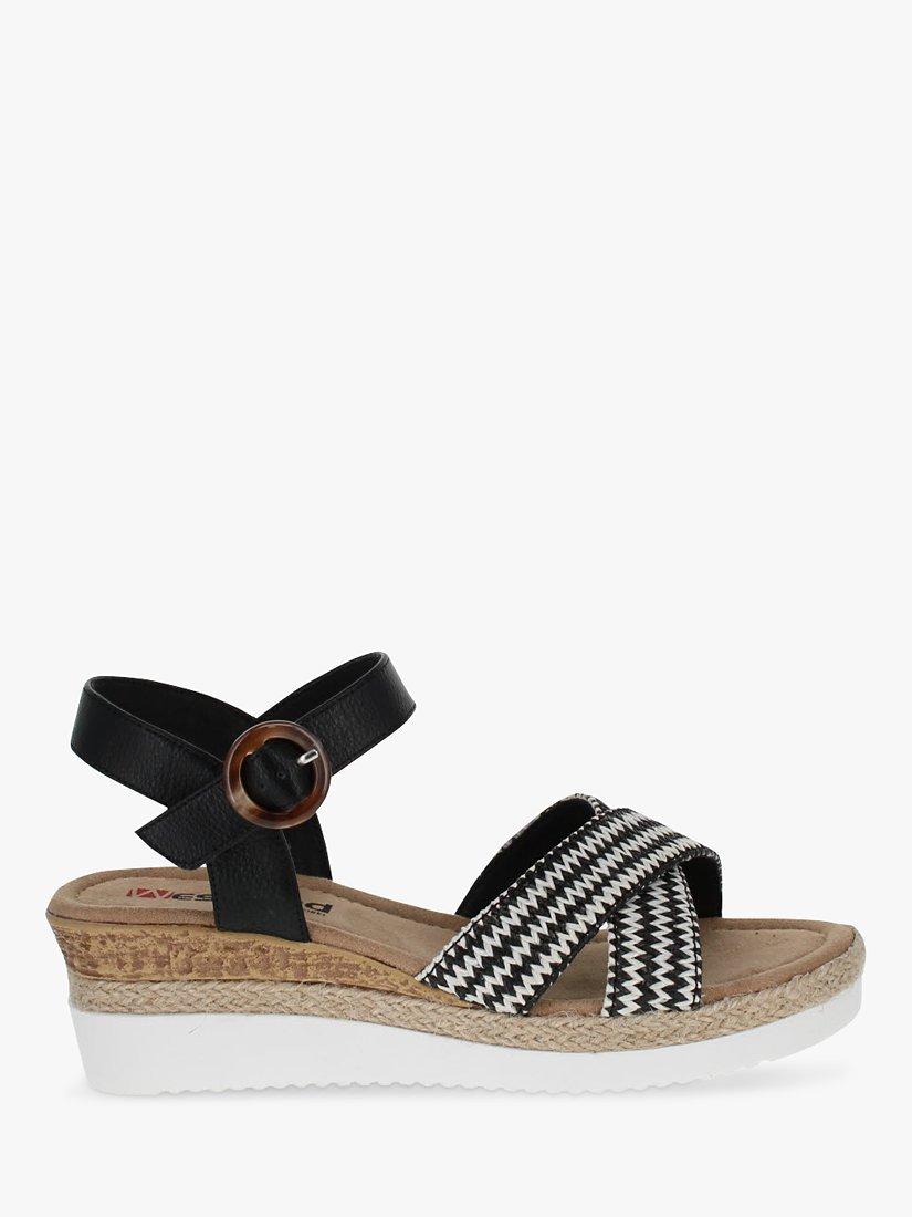 Product image 1 of 5, which shows Westland by Josef Seibel Espi 05 Low Wedge Sandals, Black/White, 6.5