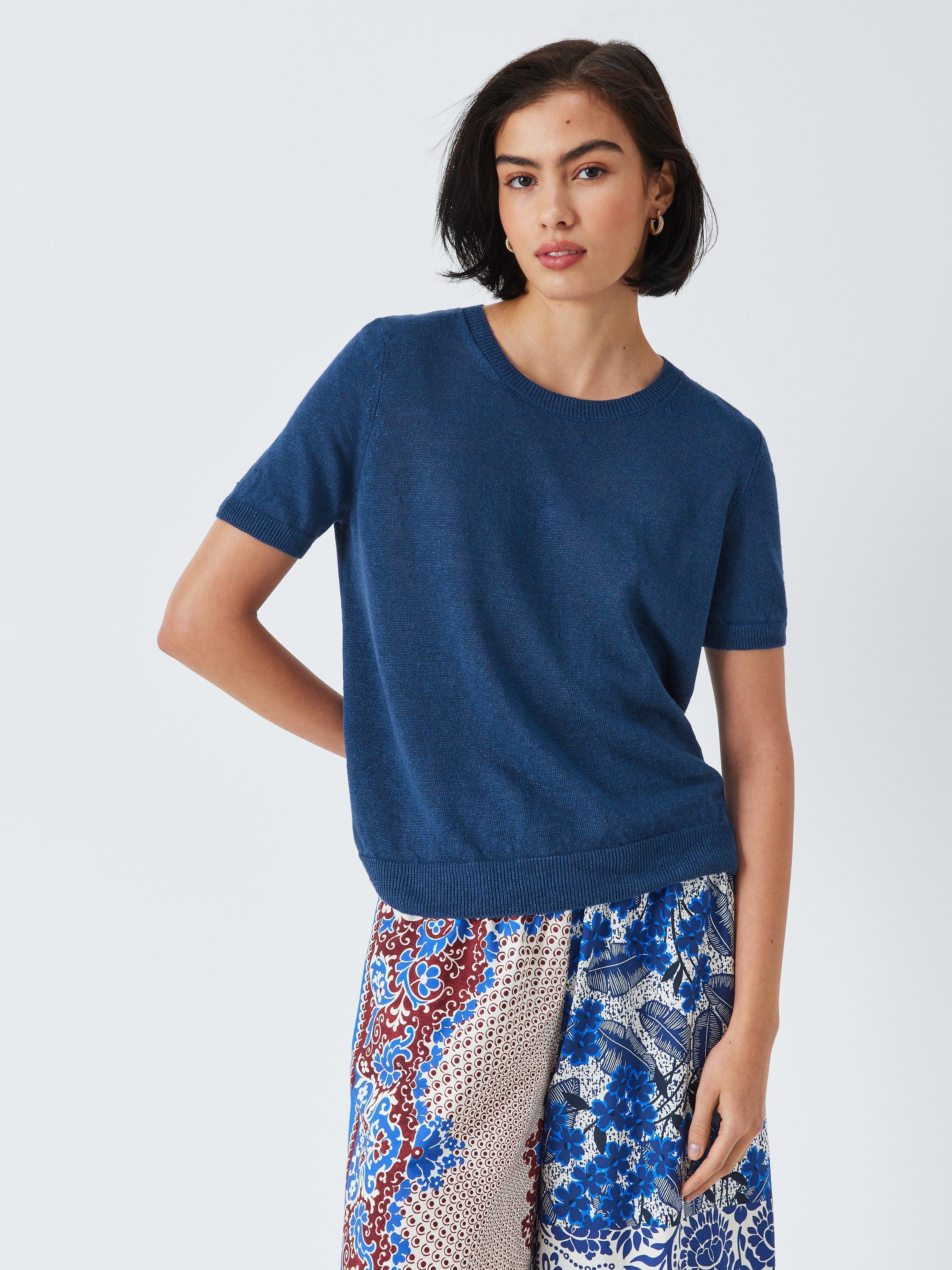 Weekend MaxMara Pancone Linen Short Sleeve Jumper, Navy