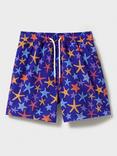 Crew Clothing Kids' Starfish Print Swim Shorts, Blue/Multi