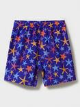 Crew Clothing Kids' Starfish Print Swim Shorts, Blue/Multi