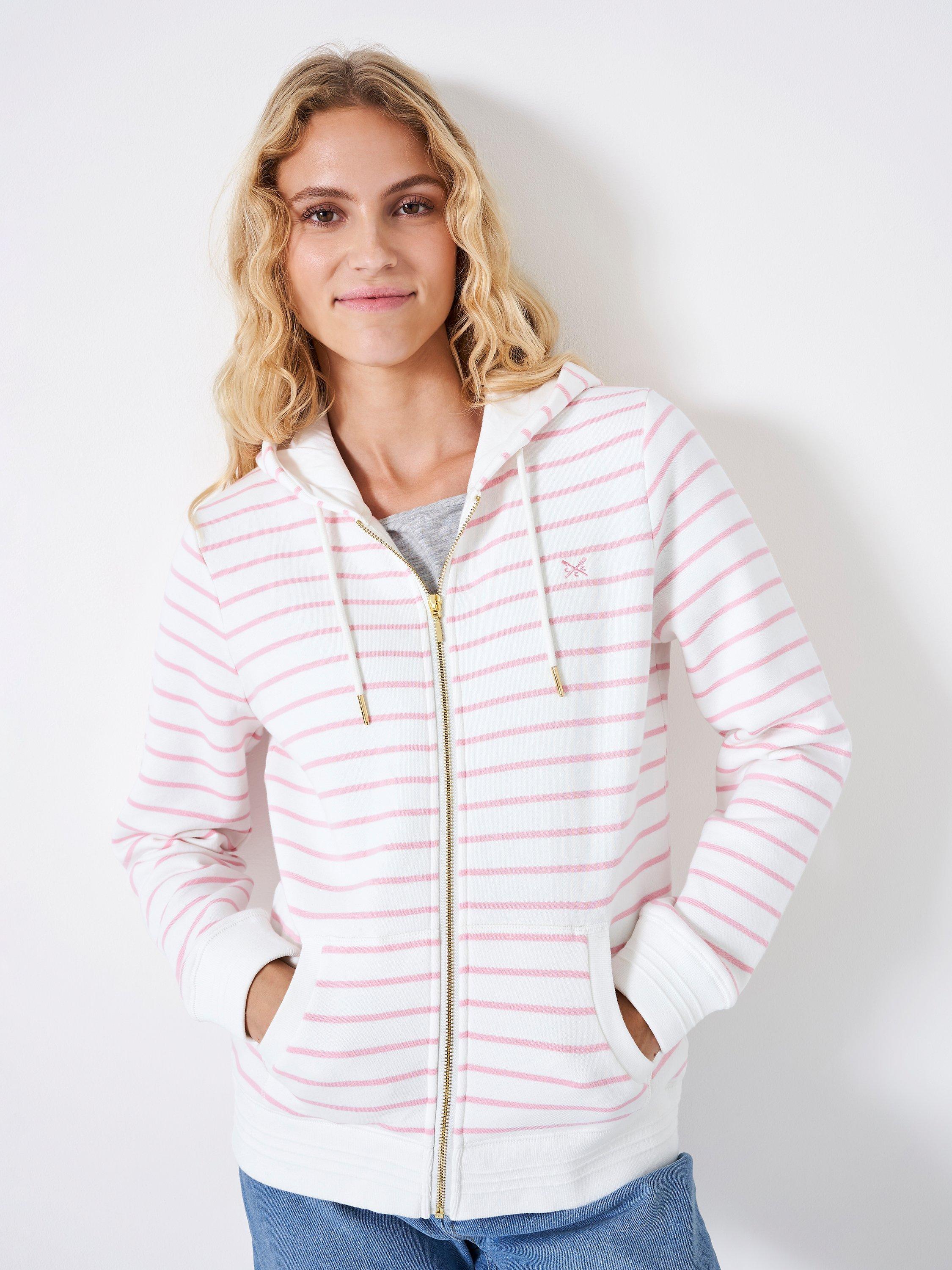 Crew Clothing Heritage Zip Through Hoodie, White/Pink