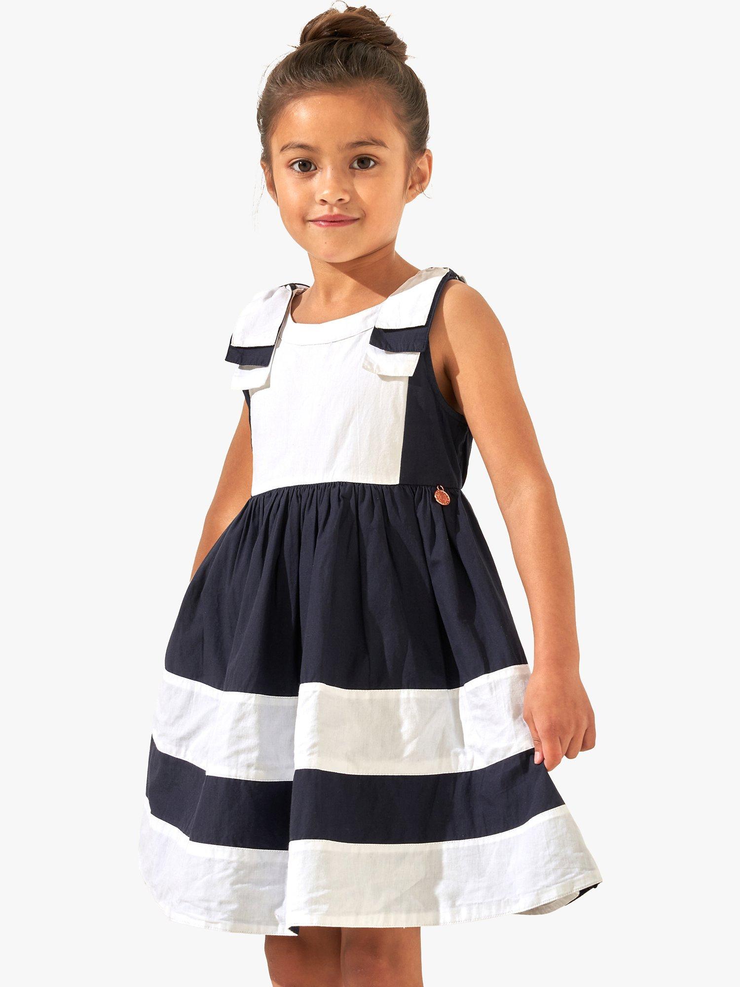 Product image 1 of 6, which shows Angel & Rocket Kids' Avery Bow Shoulder Border Dress, Navy/White, 10 years