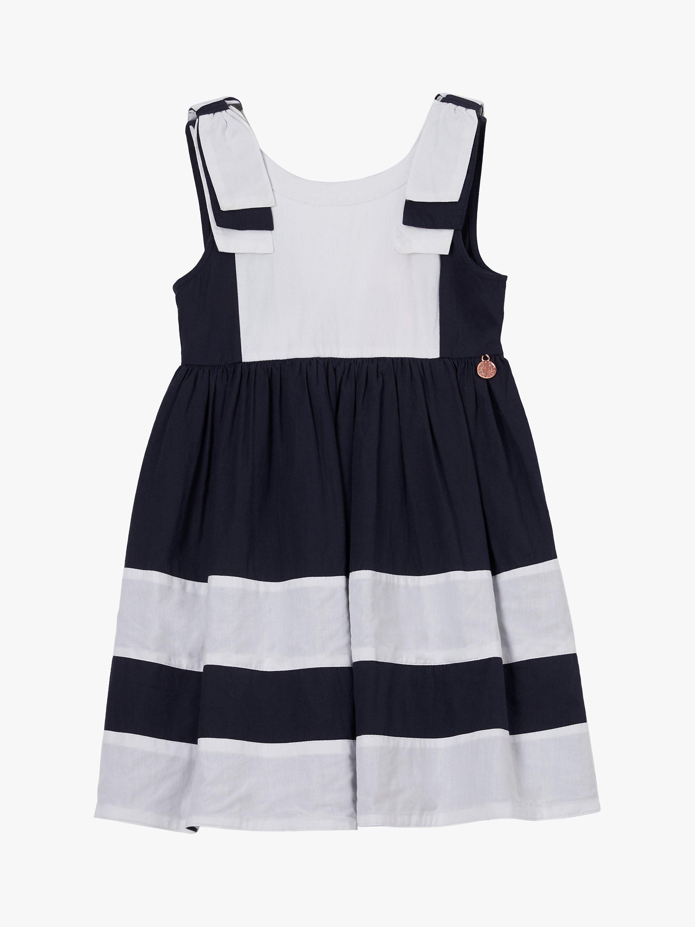 Product image 4 of 6, which shows Angel & Rocket Kids' Avery Bow Shoulder Border Dress, Navy/White, 10 years