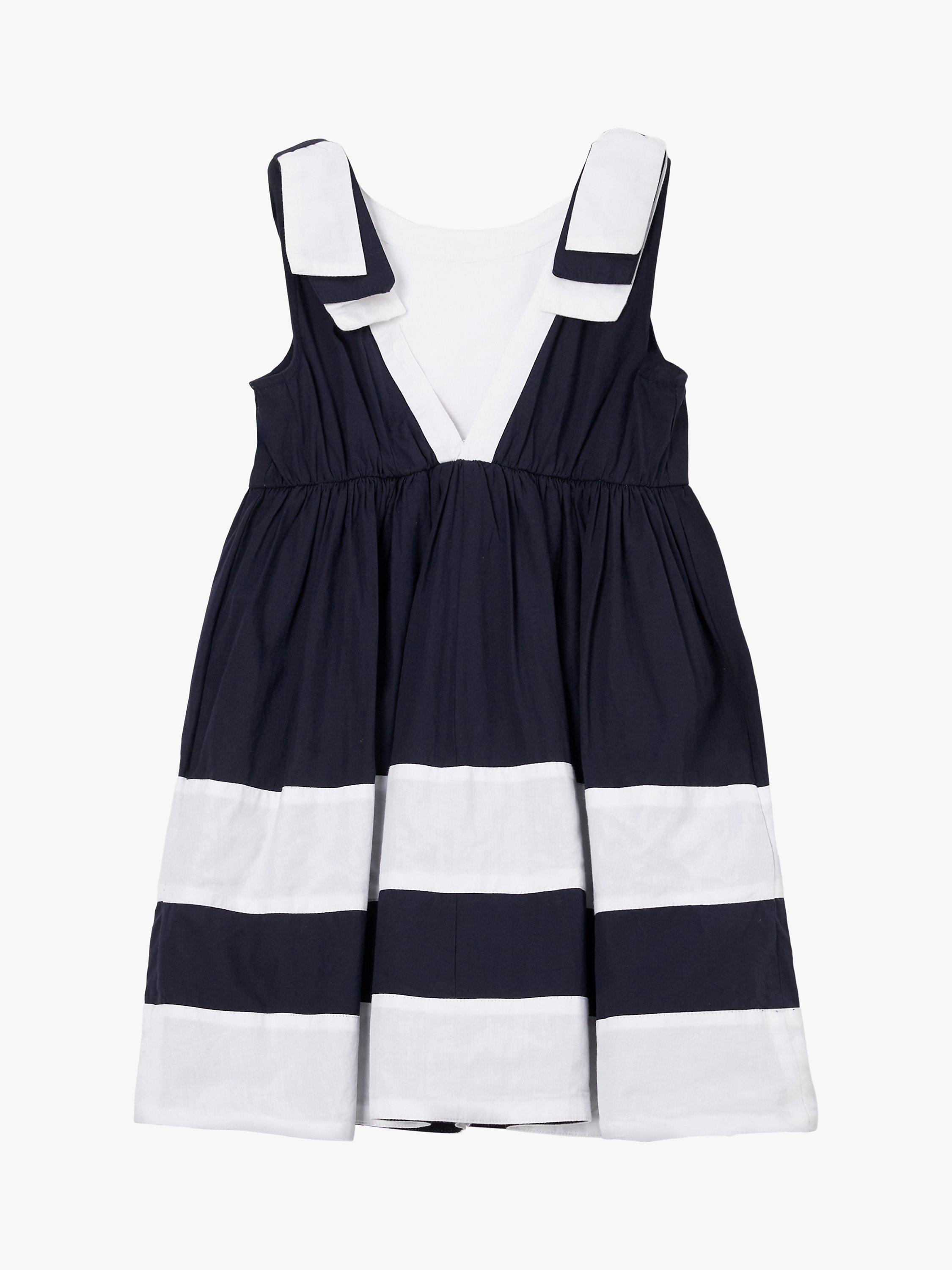 Product image 5 of 6, which shows Angel & Rocket Kids' Avery Bow Shoulder Border Dress, Navy/White, 10 years