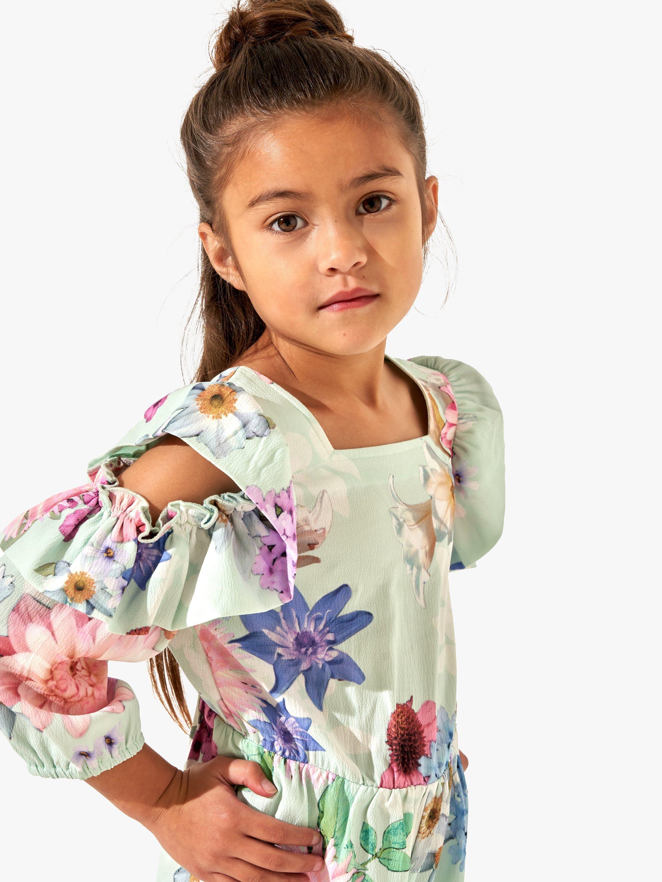 Product image 3 of 3, which shows Angel & Rocket Kids' Fiorella Floral Print Open Sleeve Detail Jumpsuit, Mint, 8 years