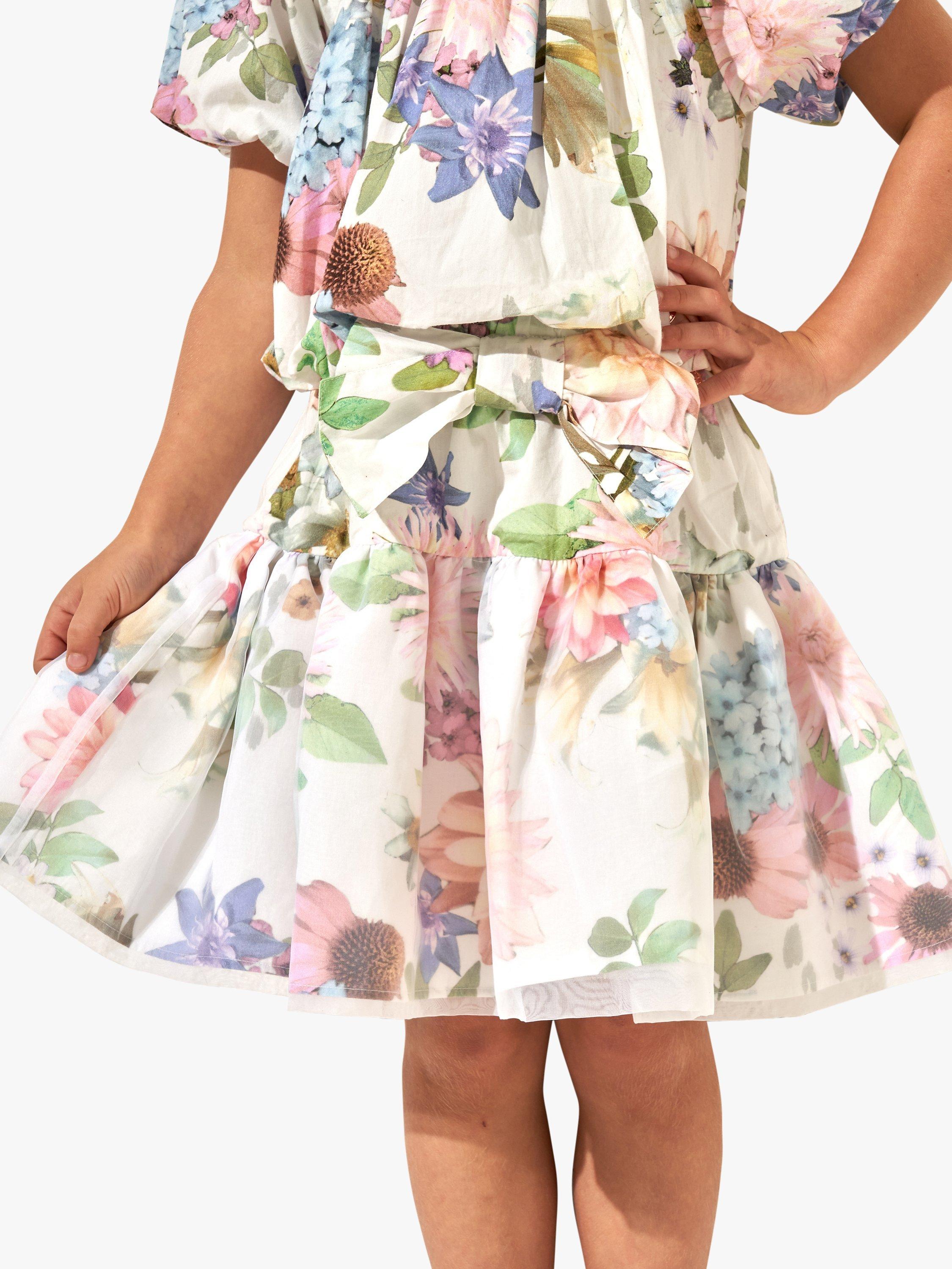 Product image 1 of 6, which shows Angel & Rocket Kids' Perla Layered Floral Print Skirt, Ivory, 11 years