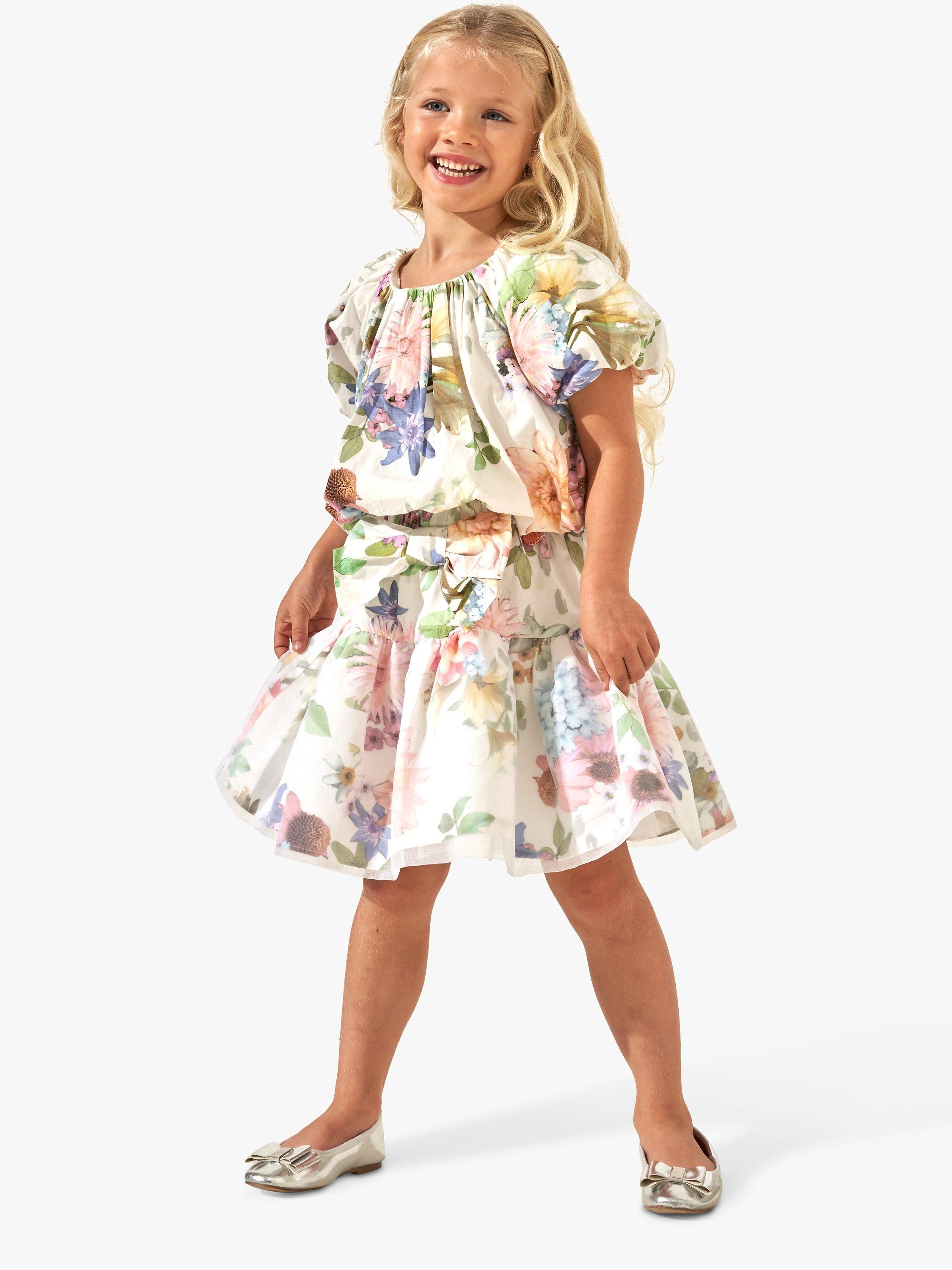 Product image 3 of 6, which shows Angel & Rocket Kids' Perla Layered Floral Print Skirt, Ivory, 11 years