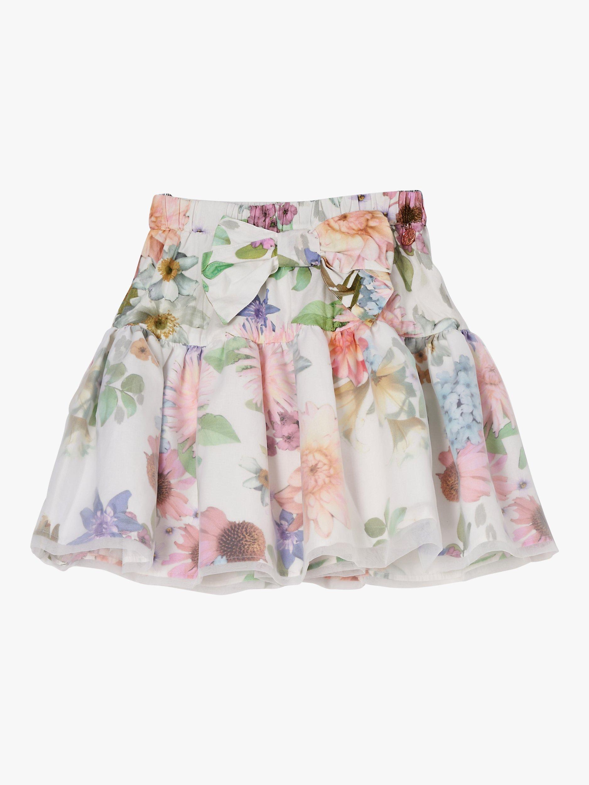 Product image 4 of 6, which shows Angel & Rocket Kids' Perla Layered Floral Print Skirt, Ivory, 11 years