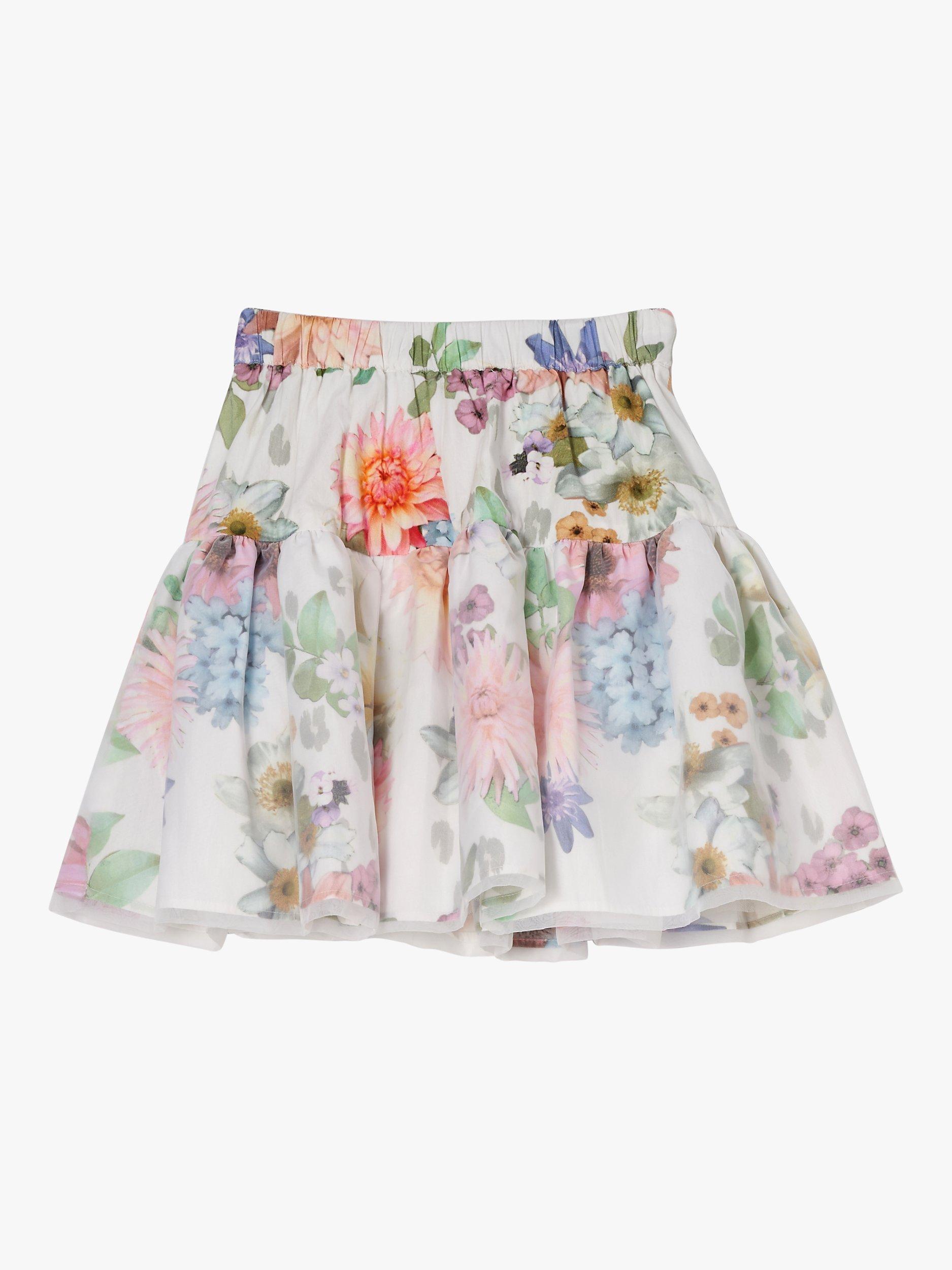 Product image 5 of 6, which shows Angel & Rocket Kids' Perla Layered Floral Print Skirt, Ivory, 11 years