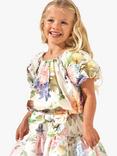 Angel & Rocket Kids' Perla Floral Print Puff Sleeve Top, Ivory