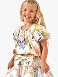 Angel & Rocket Kids' Perla Floral Print Puff Sleeve Top, Ivory