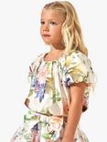 Angel & Rocket Kids' Perla Floral Print Puff Sleeve Top, Ivory