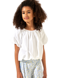 Angel & Rocket Kids' Michela Bubble Hem Puff Sleeve Top, White