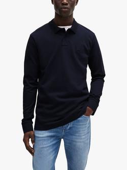HUGO BOSS BOSS Passerby Long Sleeve Cotton Blend Polo Shirt, Dark Blue