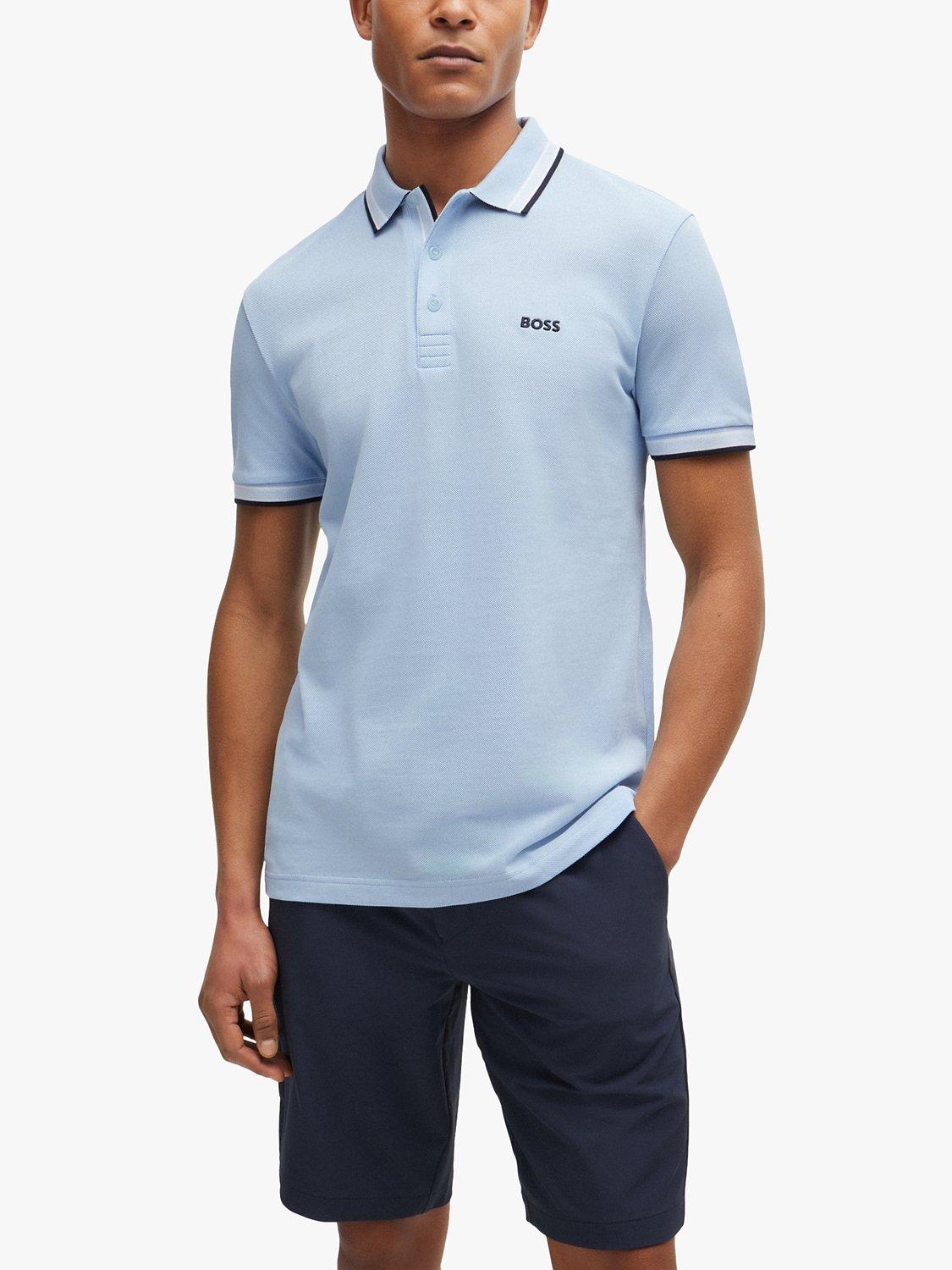 BOSS Cotton Polo Top, Light/Pastel Blue