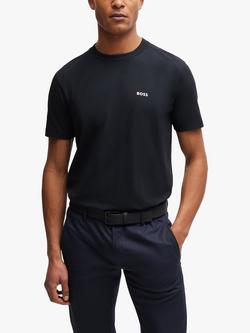 BOSS Cotton Blend Regular Fit Short Sleeve Plain Logo T-Shirt, Dark Blue, Dark Blue