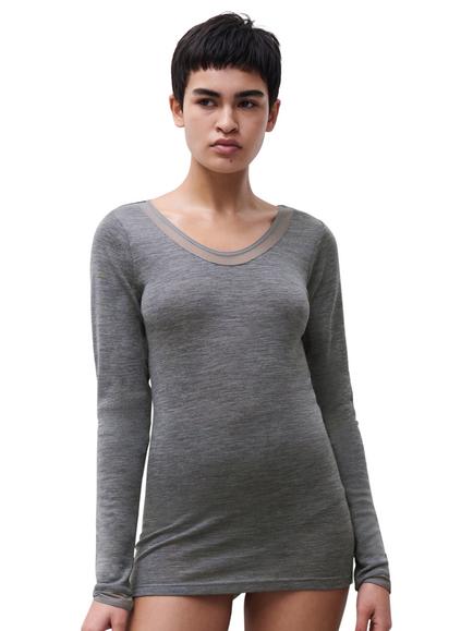Femilet Juliana Thermal Merino Wool Long Sleeve Top, Heather Grey