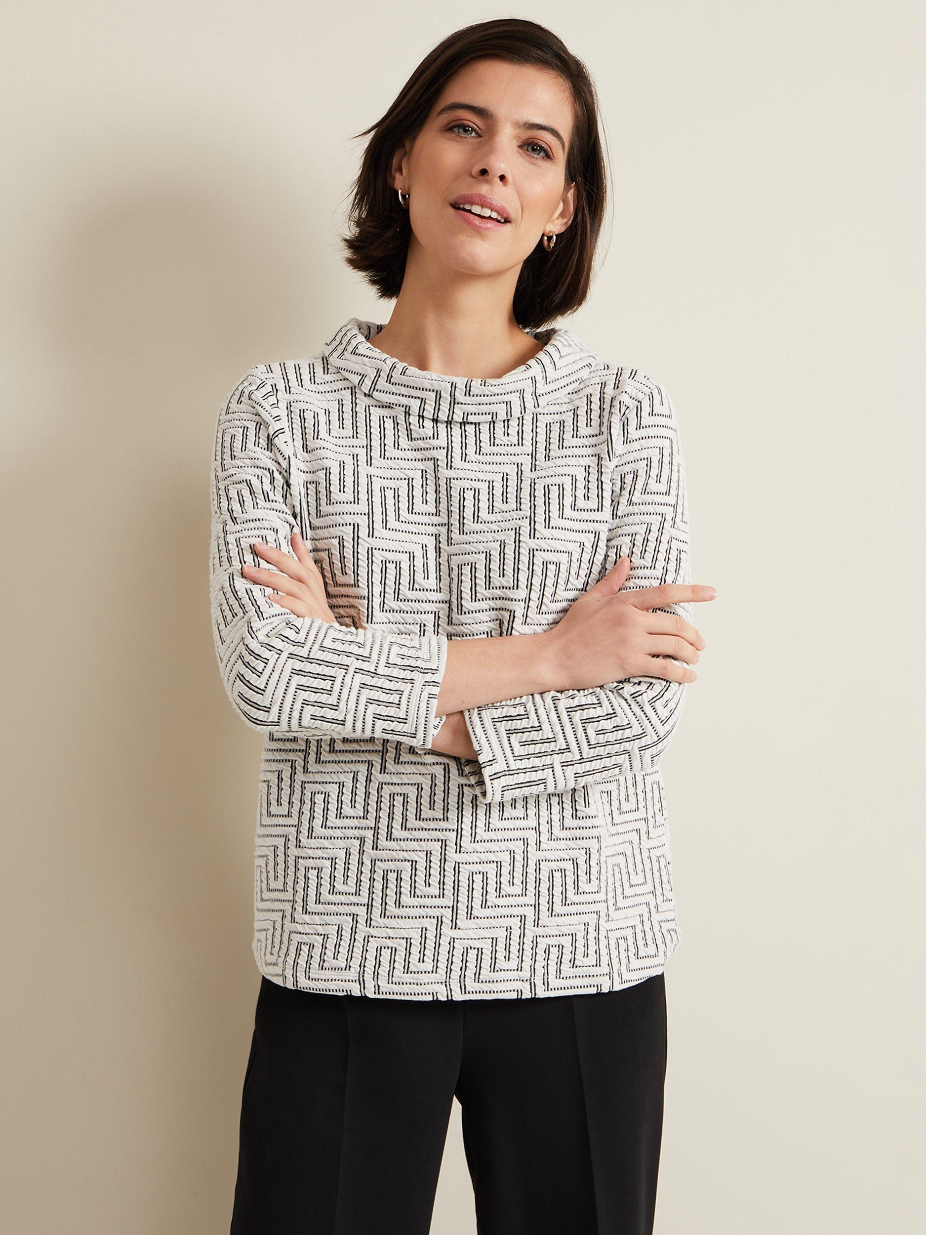 Phase Eight Rena Textured Top, Ivory/Black