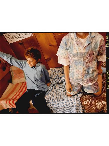 The New Society Kids' Downtown Revere Collar Shirt, Blue/Multi, Blue/Multi