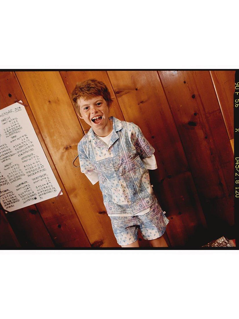 Product image 3 of 5, which shows The New Society Kids' Belmont Print Bermuda Shorts, Off White, 4 years