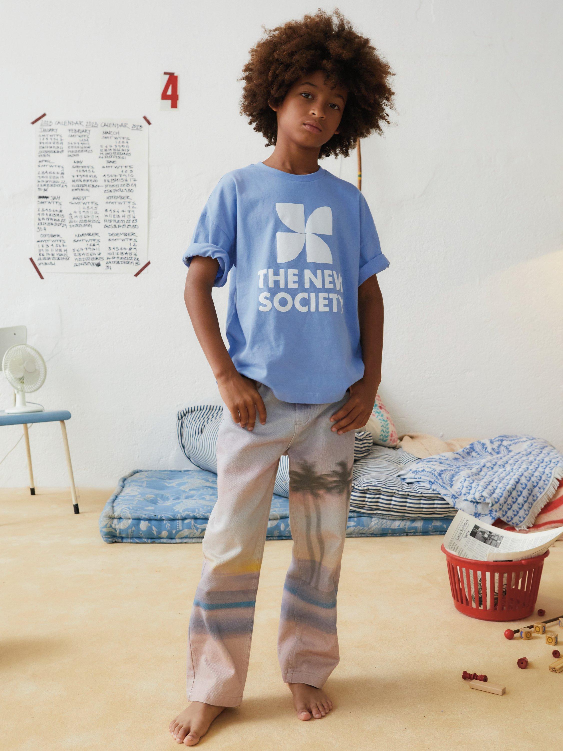 Product image 1 of 4, which shows The New Society Kids' Ontario Logo T-Shirt, Lake Blue, 10 years