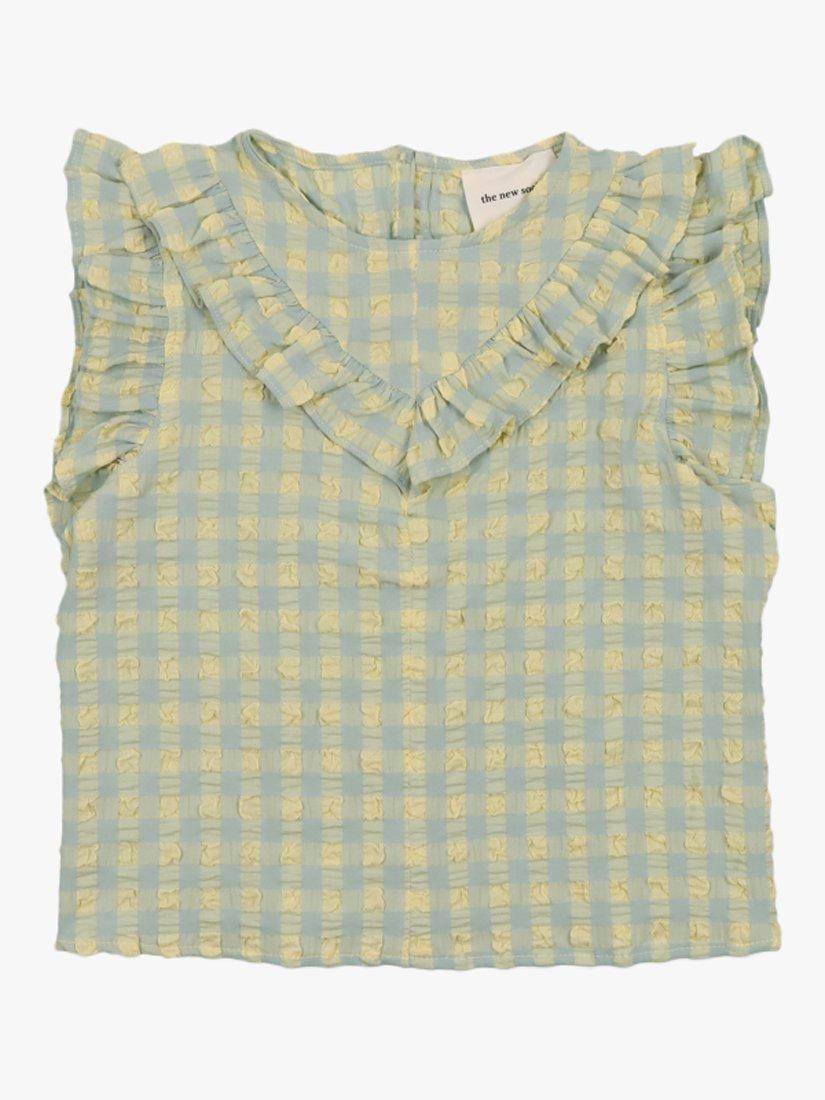 The New Society Kids' Check Ruffle Blouse, Yellow Check, 2 years