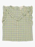 The New Society Kids' Check Ruffle Blouse, Green/Yellow