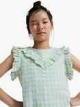 The New Society Kids' Check Ruffle Blouse, Green/Yellow