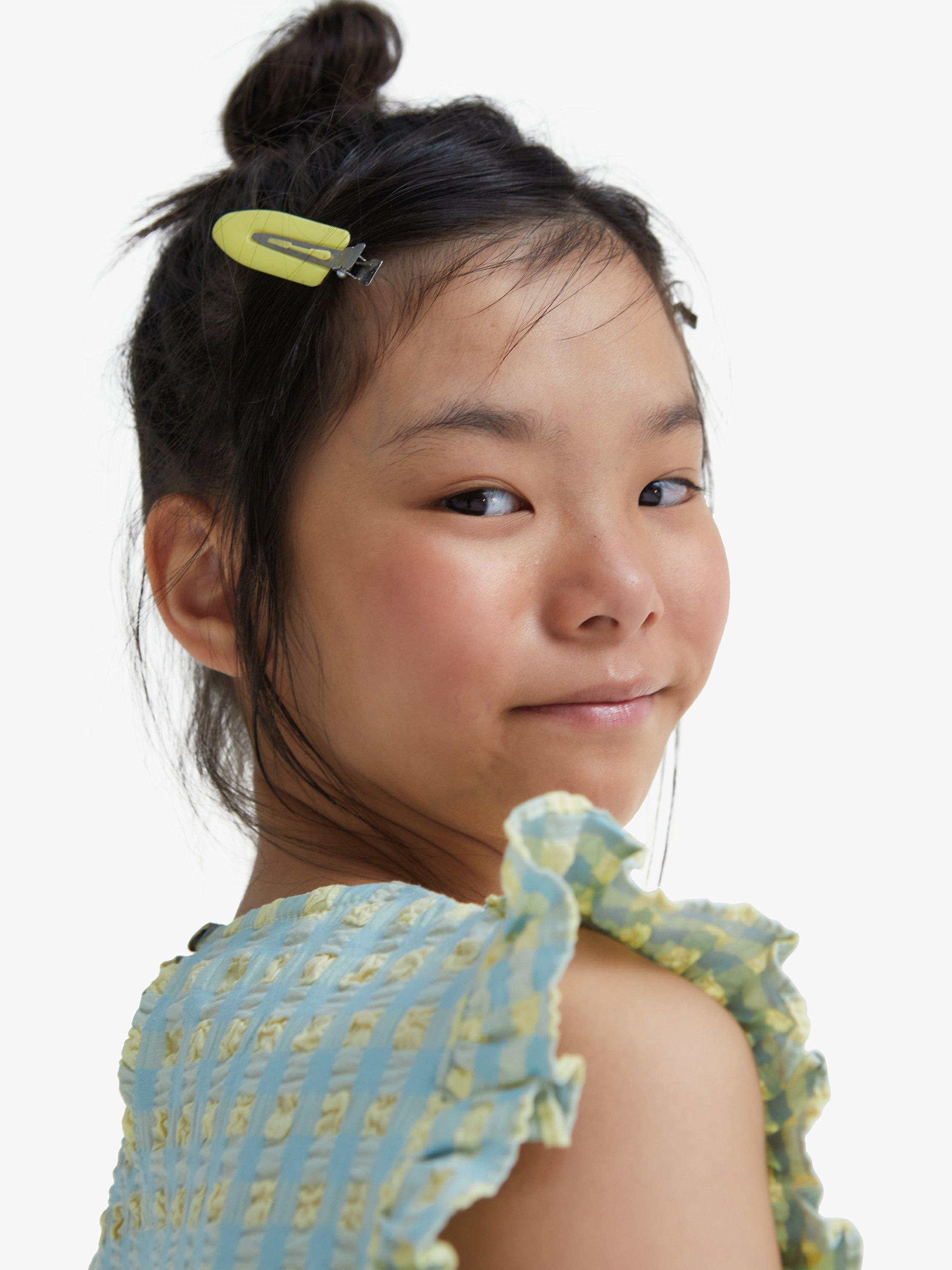 Product image 3 of 5, which shows The New Society Kids' Check Ruffle Blouse, Yellow Check, 3 years