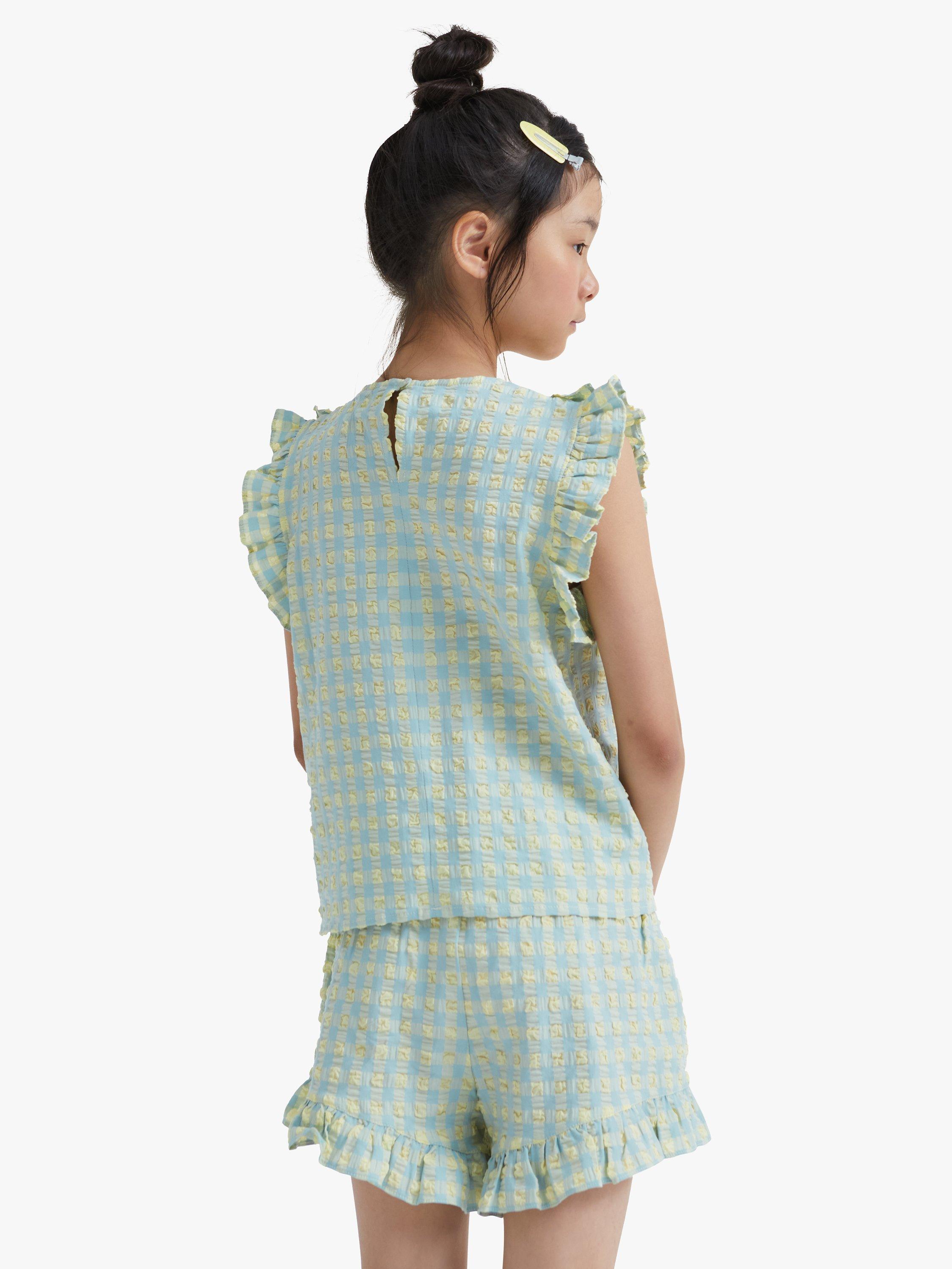 The New Society Kids' Check Ruffle Blouse, Yellow Check, 2 years