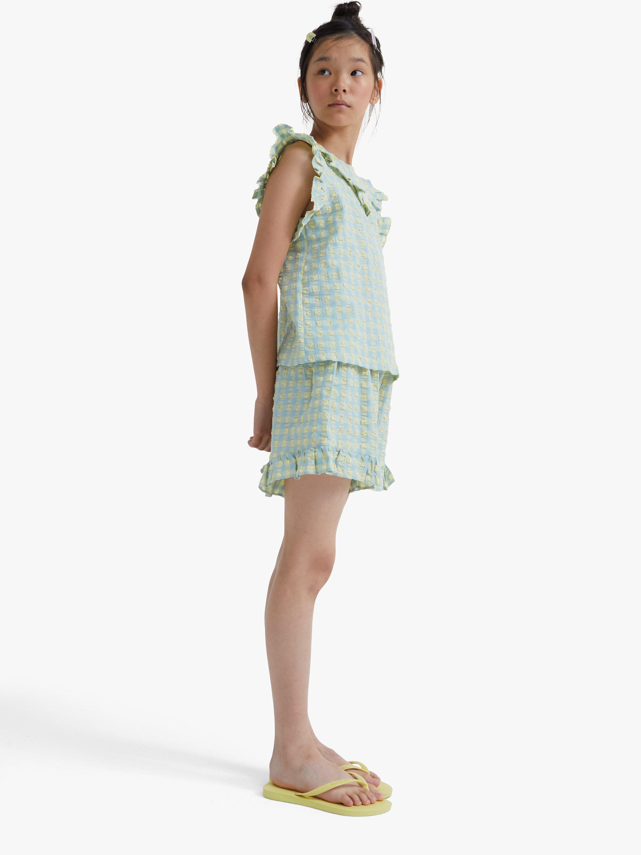 The New Society Kids' Check Ruffle Blouse, Yellow Check, 2 years