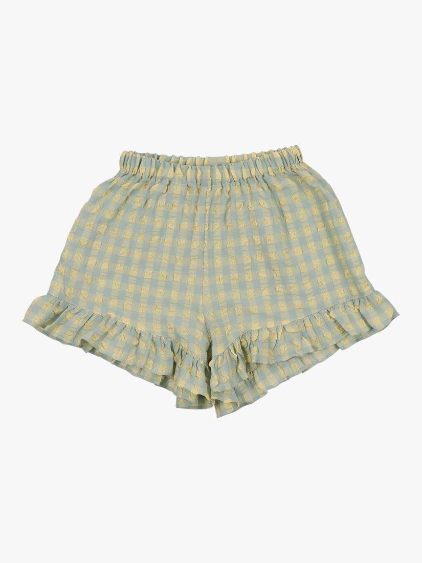 The New Society Kids' Check Ruffle Detail Shorts, Yellow/Green, 8 years