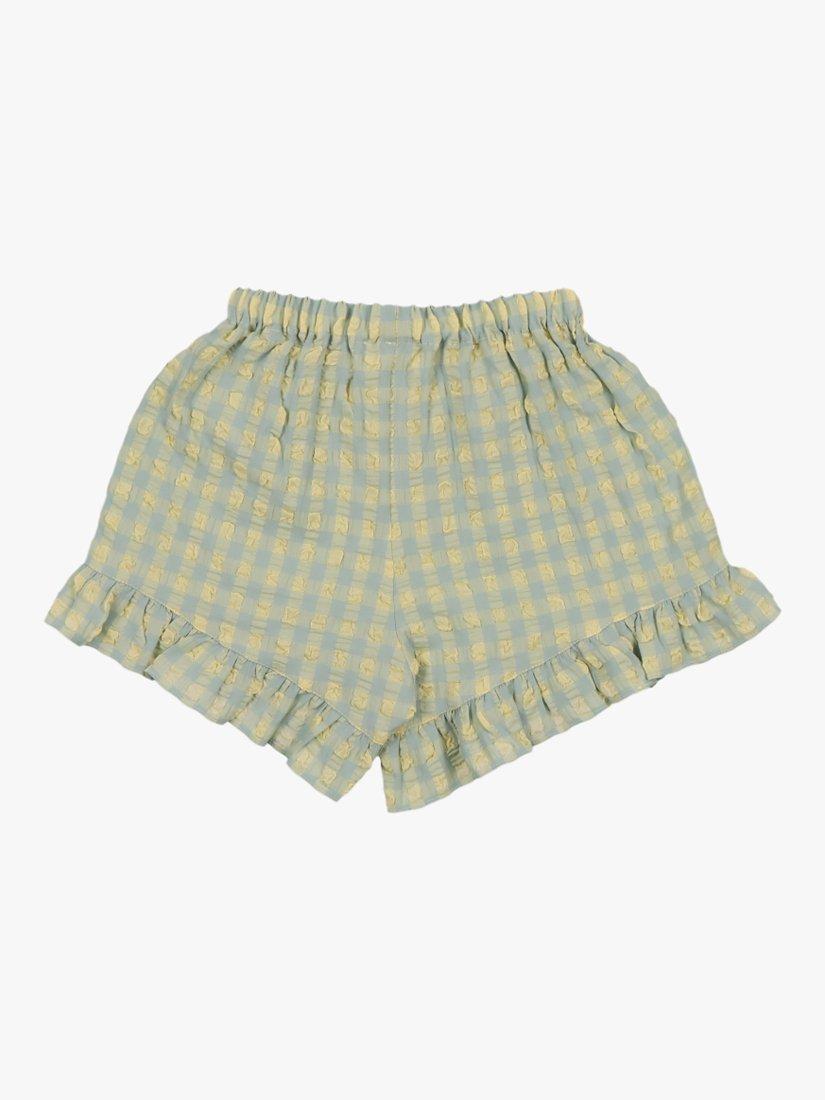 Product image 3 of 5, which shows The New Society Kids' Check Ruffle Detail Shorts, Yellow/Green, 10 years