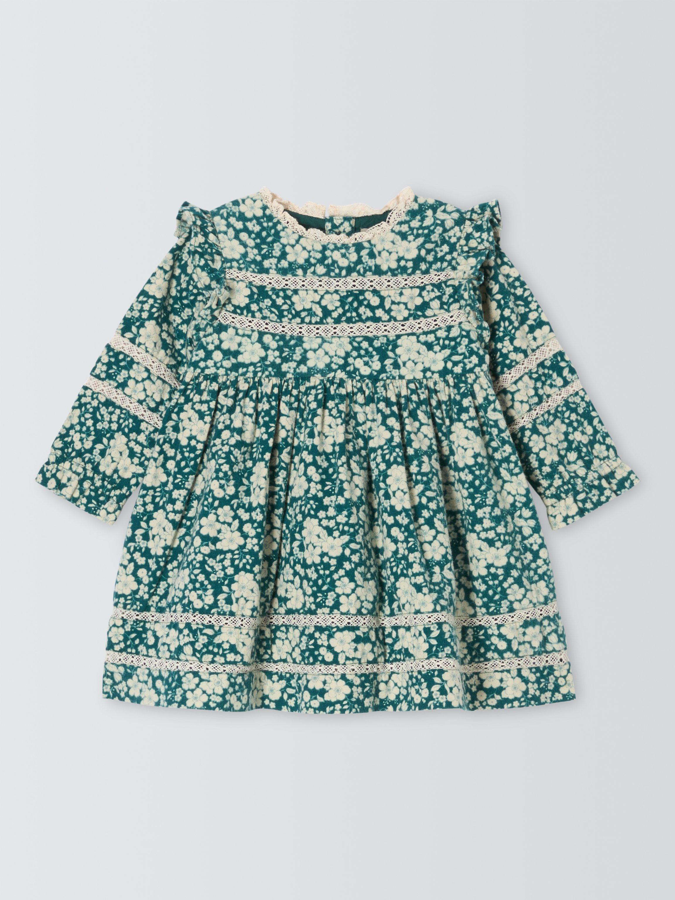 John Lewis Heirloom Collection Floral Twill Long Sleeve Dress, Blue