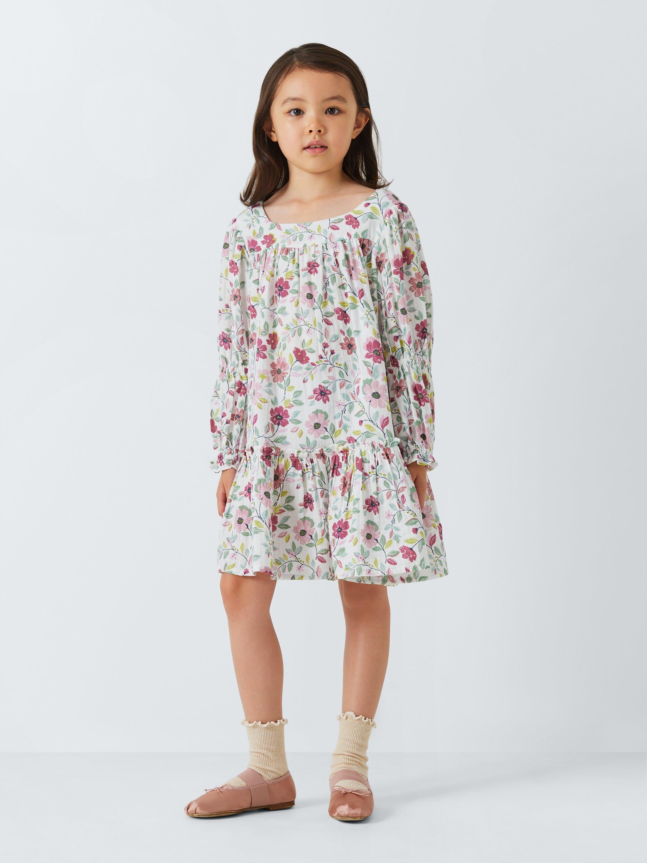 John Lewis Kids Floral Puff Sleeve Dress Gardenia Multi