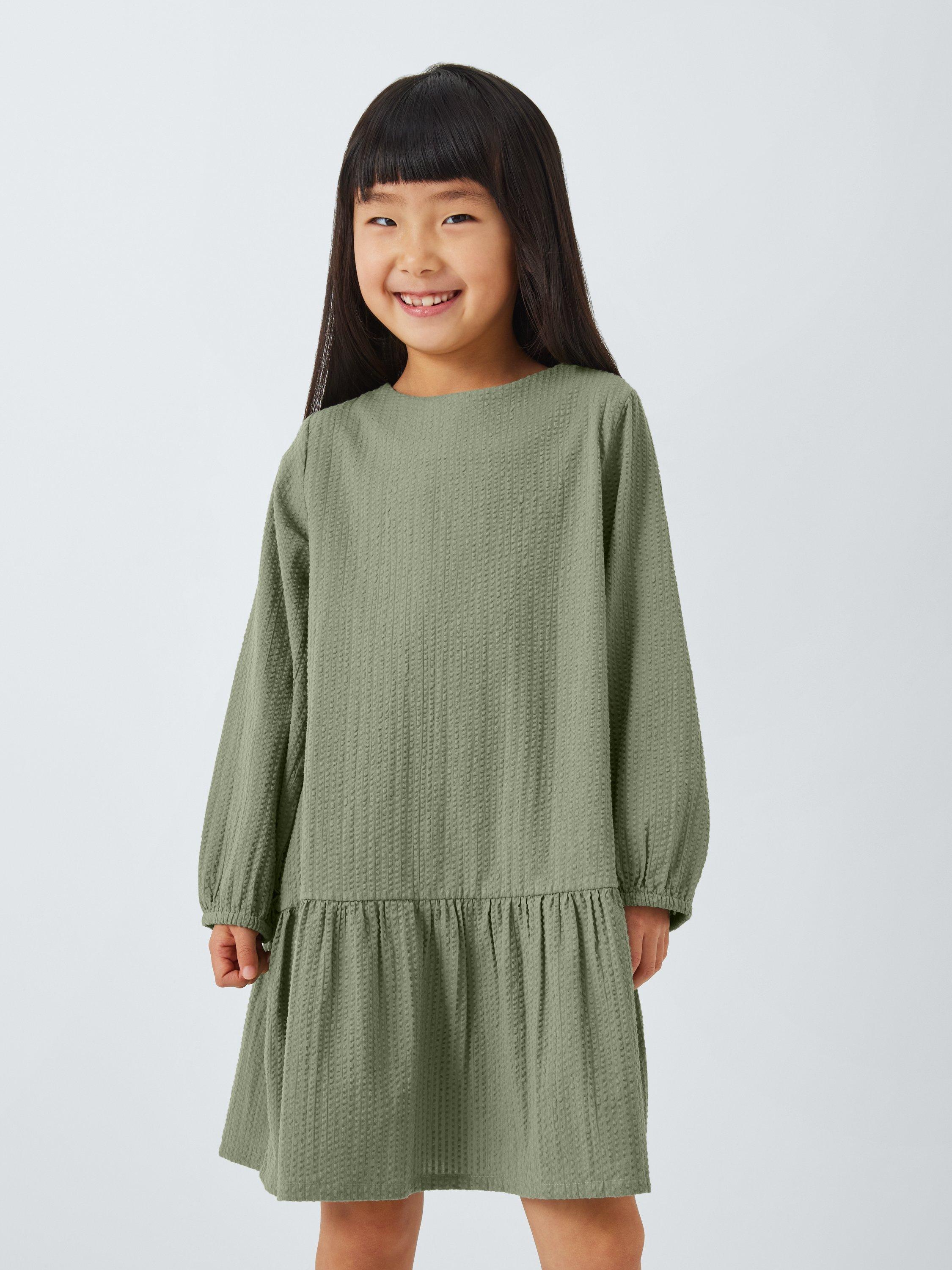 John Lewis Kids' Button Back Frill Dress, Green