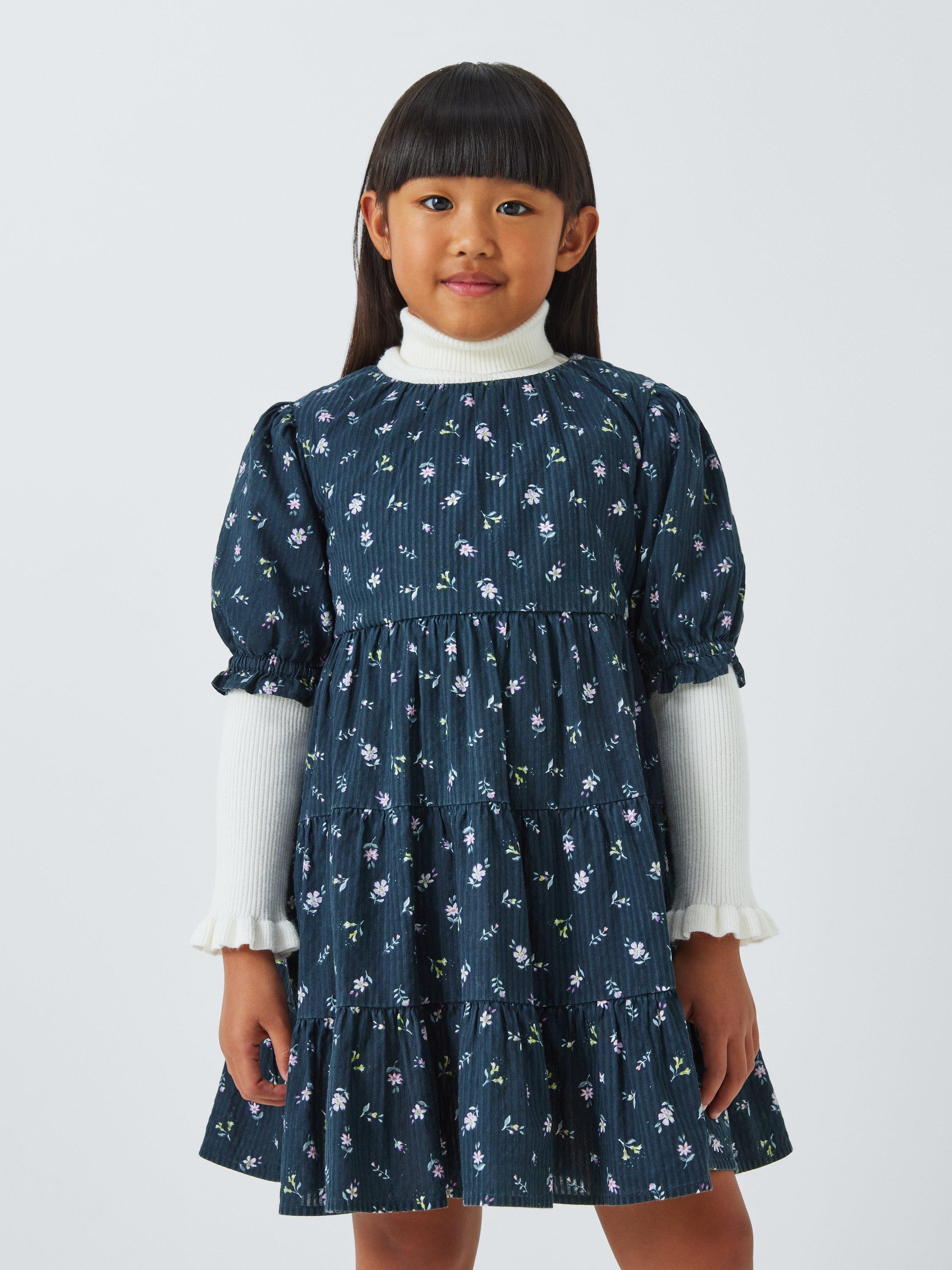 Product image 1 of 7, which shows John Lewis Kids' Seersucker Floral Dress, Blue Ink, 5 years