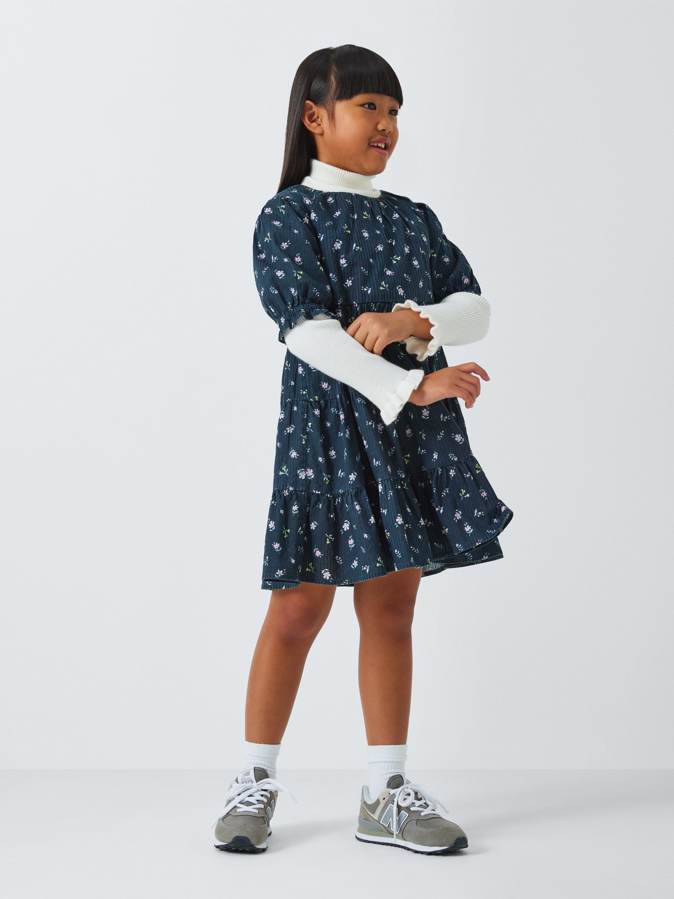 Product image 2 of 7, which shows John Lewis Kids' Seersucker Floral Dress, Blue Ink, 5 years