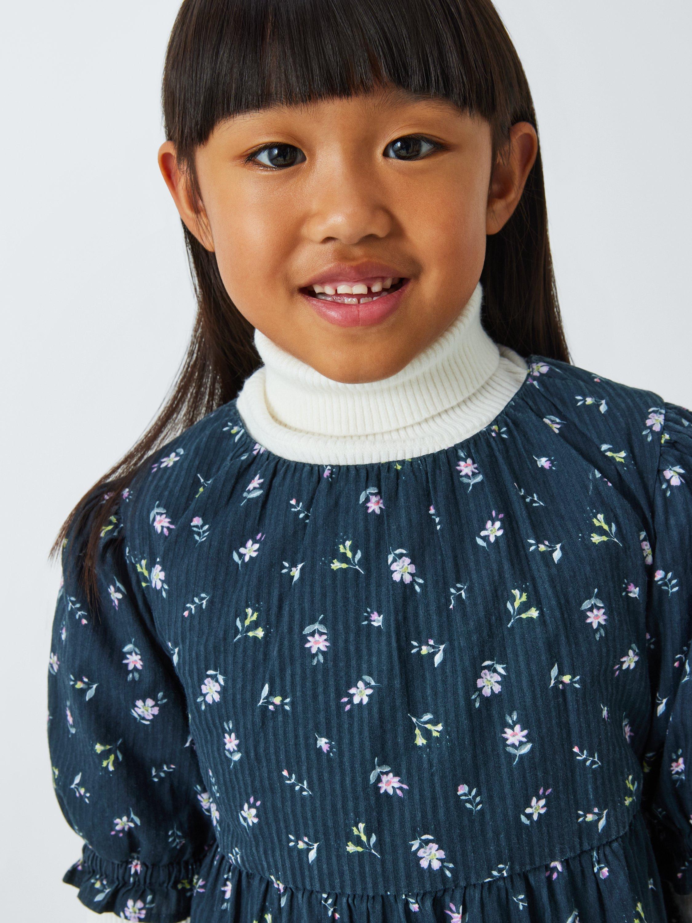 Product image 4 of 7, which shows John Lewis Kids' Seersucker Floral Dress, Blue Ink, 5 years