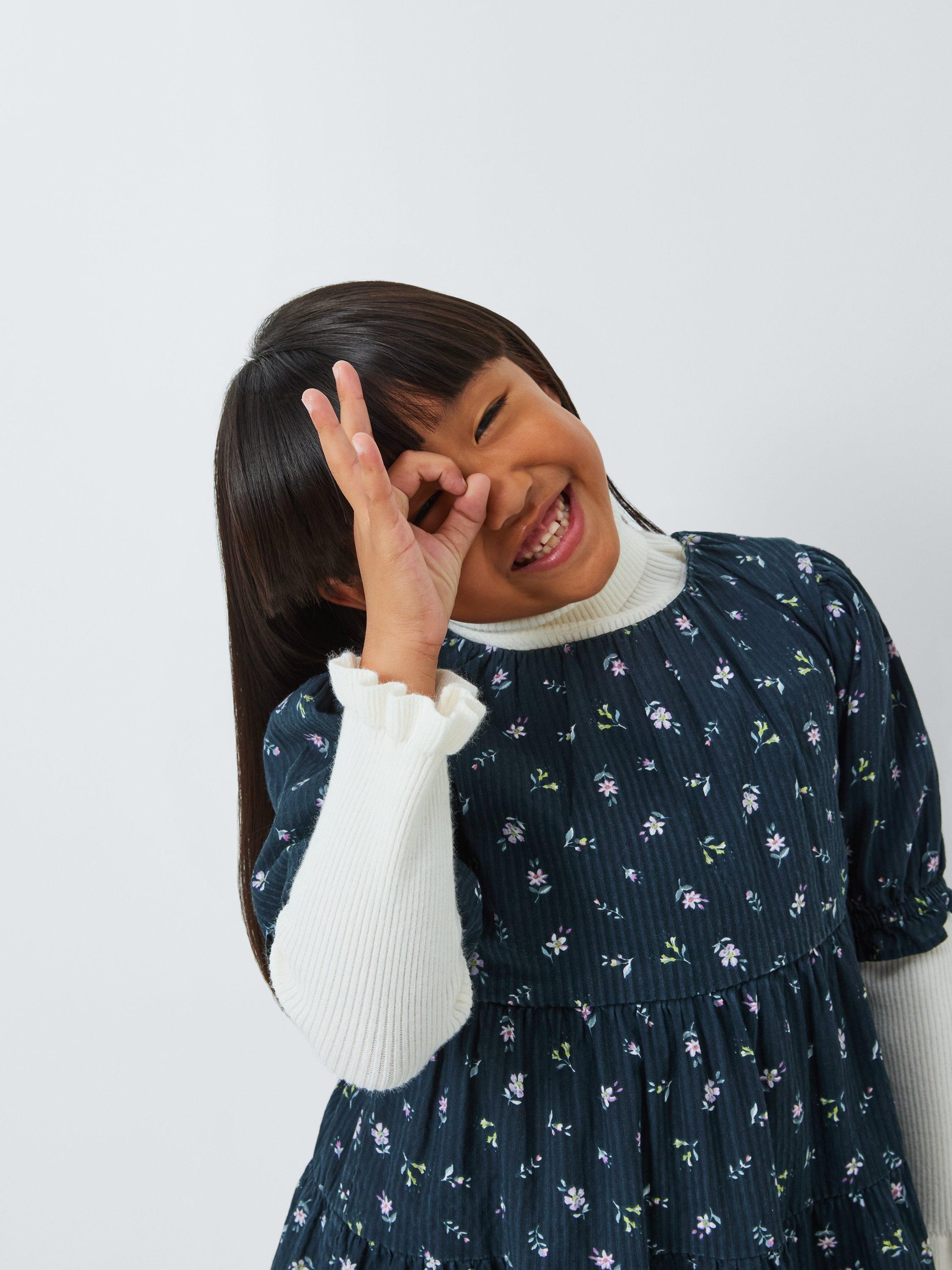 Product image 5 of 7, which shows John Lewis Kids' Seersucker Floral Dress, Blue Ink, 5 years