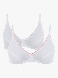 Royce Petite Cotton Non-Wired Bra, Pack of 2, White/Pink, White/Pink