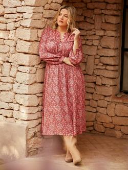 Live Unlimited Curve Paisley Print Shirred Waist Midaxi Dress, Red/Multi, Red/Multi